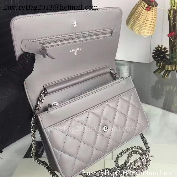 Chanel WOC mini Flap Bag Grey Sheepskin A5373 Silver Chanel WOC mini Flap Bag Grey Sheepskin A5373 Silver