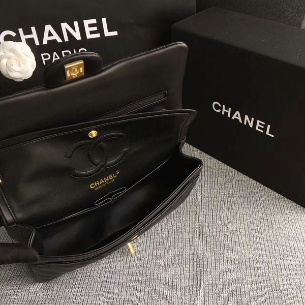 Chanel Flap Shoulder Bags Black Original Sheepskin CF1112 Gold Chanel Flap Shoulder Bags Black Original Sheepskin CF1112 Gold