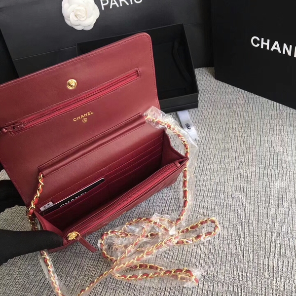 Chanel WOC Flap Bag Dark Red Original Sheepskin Leather 33814 Glod Chanel WOC Flap Bag Dark Red Original Sheepskin Leather 33814 Glod