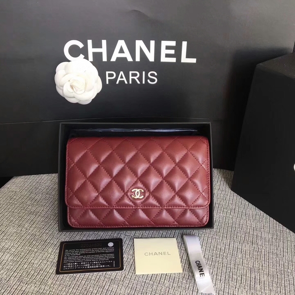 Chanel WOC Flap Bag Dark Red Original Sheepskin Leather 33814 Silver Chanel WOC Flap Bag Dark Red Original Sheepskin Leather 33814 Silver