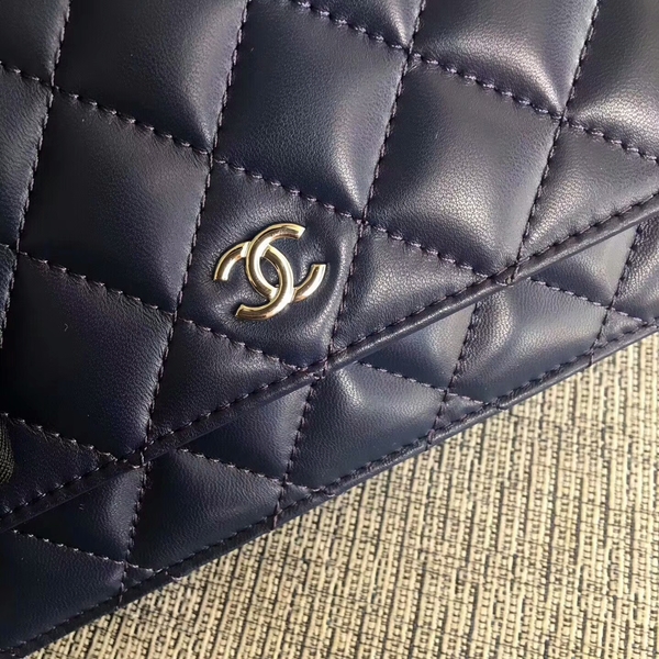 Chanel WOC Flap Bag Dark Blue Original Sheepskin Leather 33814 Silver Chanel WOC Flap Bag Dark Blue Original Sheepskin Leather 33814 Silver