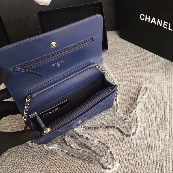 Chanel WOC Flap Bag Dark Blue Original Sheepskin Leather 33814 Silver Chanel WOC Flap Bag Dark Blue Original Sheepskin Leather 33814 Silver