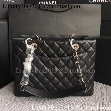 Chanel LE Boy Grand Shopping Tote Bag GST Black Cannage Pattern A50995 Silver Chanel LE Boy Grand Shopping Tote Bag GST Black Cannage Pattern A50995 Silver