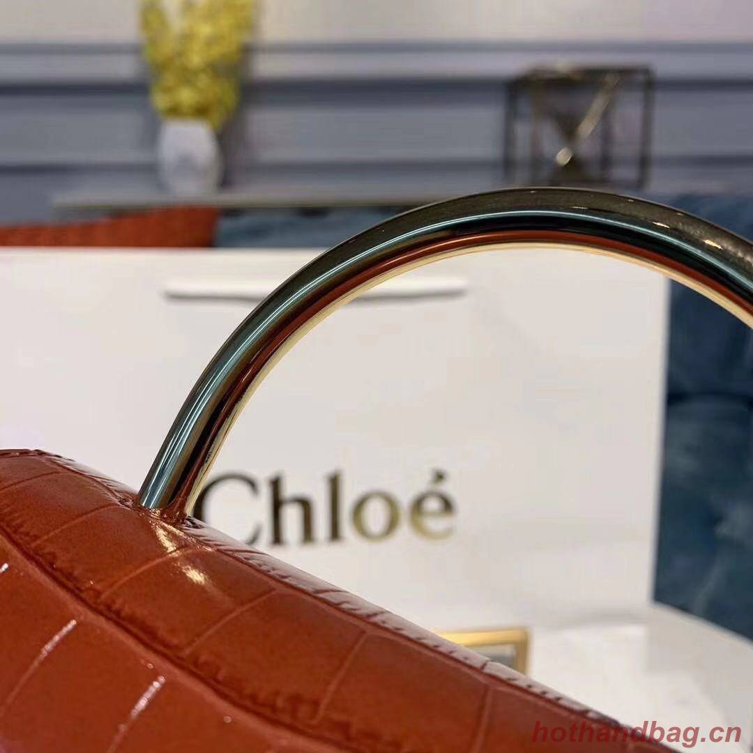 Chloe Original Crocodile skin Leather Top Handle Small Bag 3S030 Brown Chloe Original Crocodile skin Leather Top Handle Small Bag 3S030 Brown