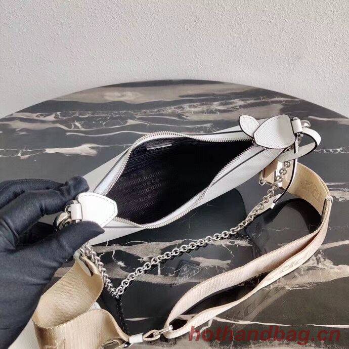 Prada Saffiano leather mini shoulder bag 2BH204 white Prada Saffiano leather mini shoulder bag 2BH204 white