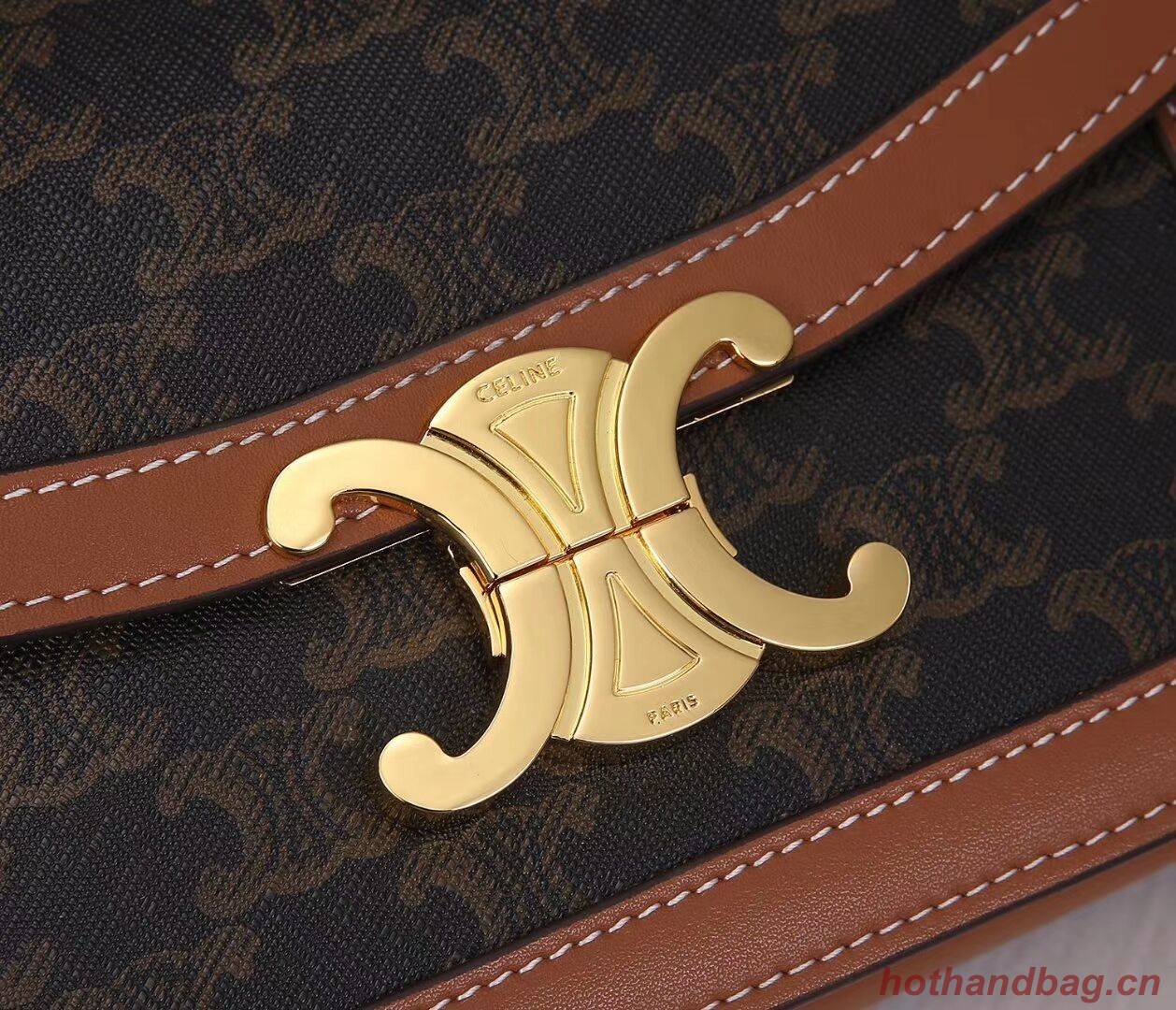 Celine TEEN TRIOMPHE BAG IN TRIOMPHE CANVAS AND CALFSKIN CL88423 TAN Celine TEEN TRIOMPHE BAG IN TRIOMPHE CANVAS AND CALFSKIN CL88423 TAN