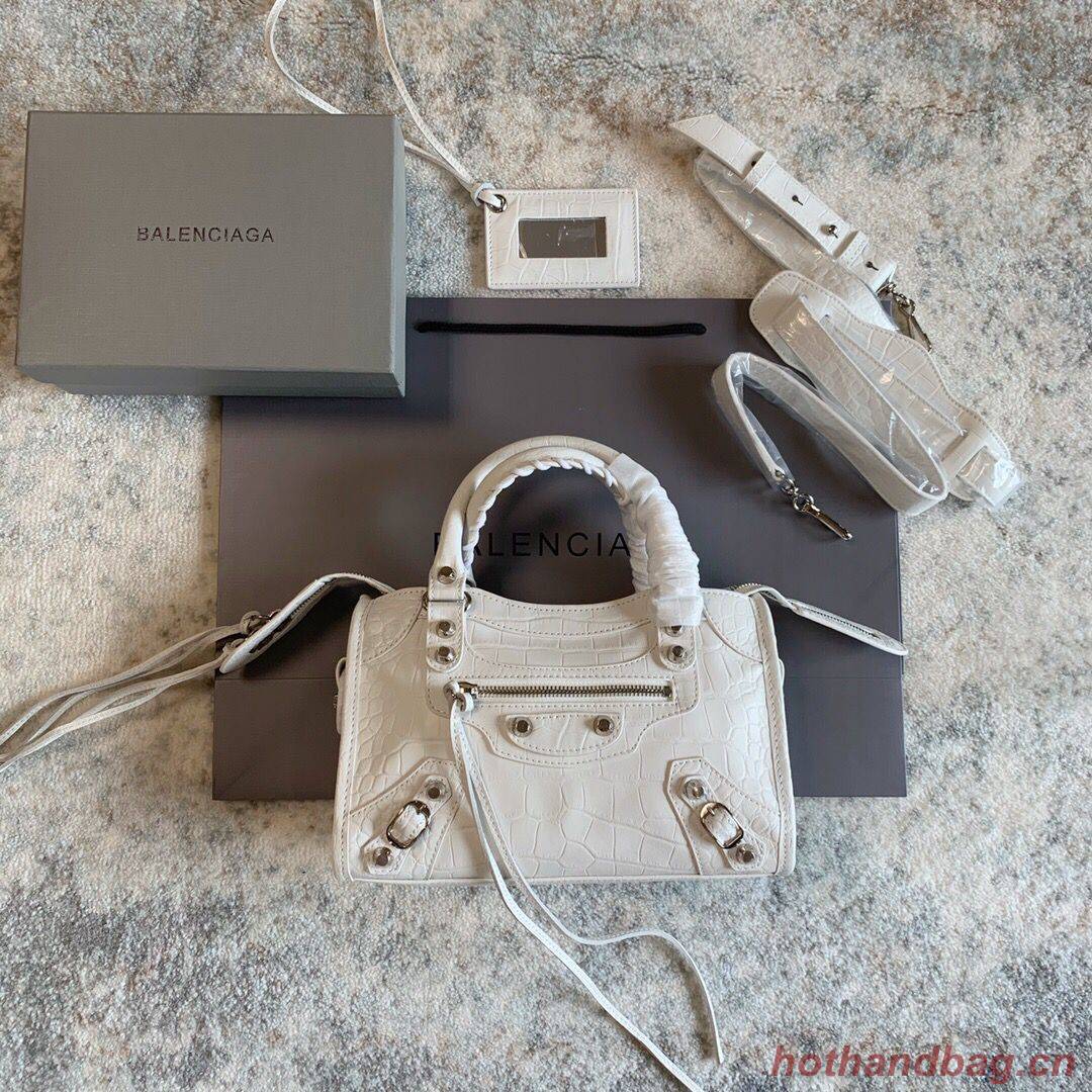 Balenciaga Classic Crocodile Leather Bag B300296 white Balenciaga Classic Crocodile Leather Bag B300296 white