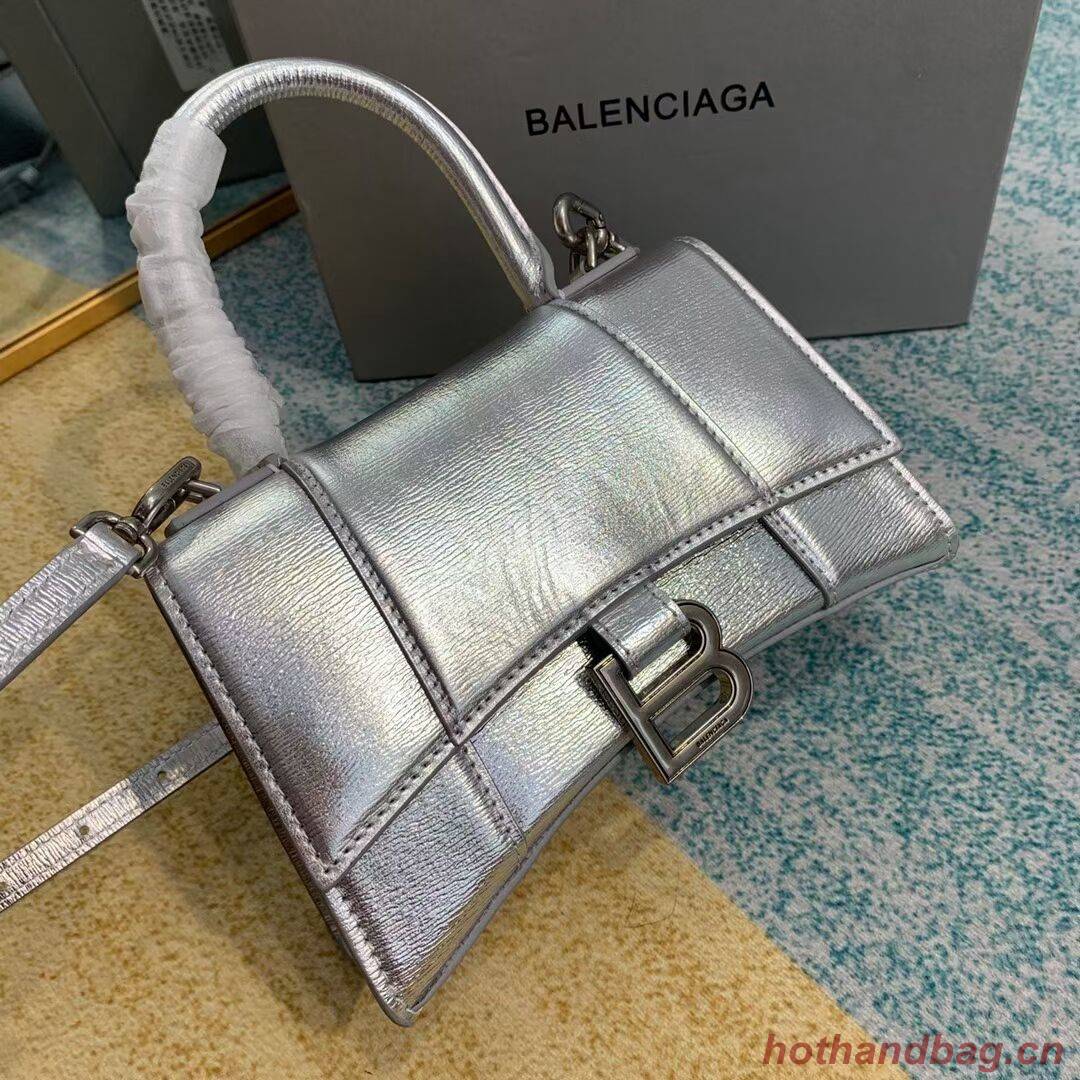 Balenciaga Hourglass XS Top Handle Bag shiny box calfskin 28331 silver Balenciaga Hourglass XS Top Handle Bag shiny box calfskin 28331 silver