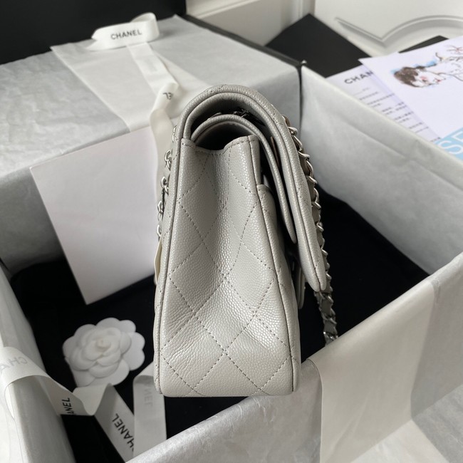 Chanel Flap Shoulder Bag Grained Calfskin A01112 silver-Tone Metal light grey