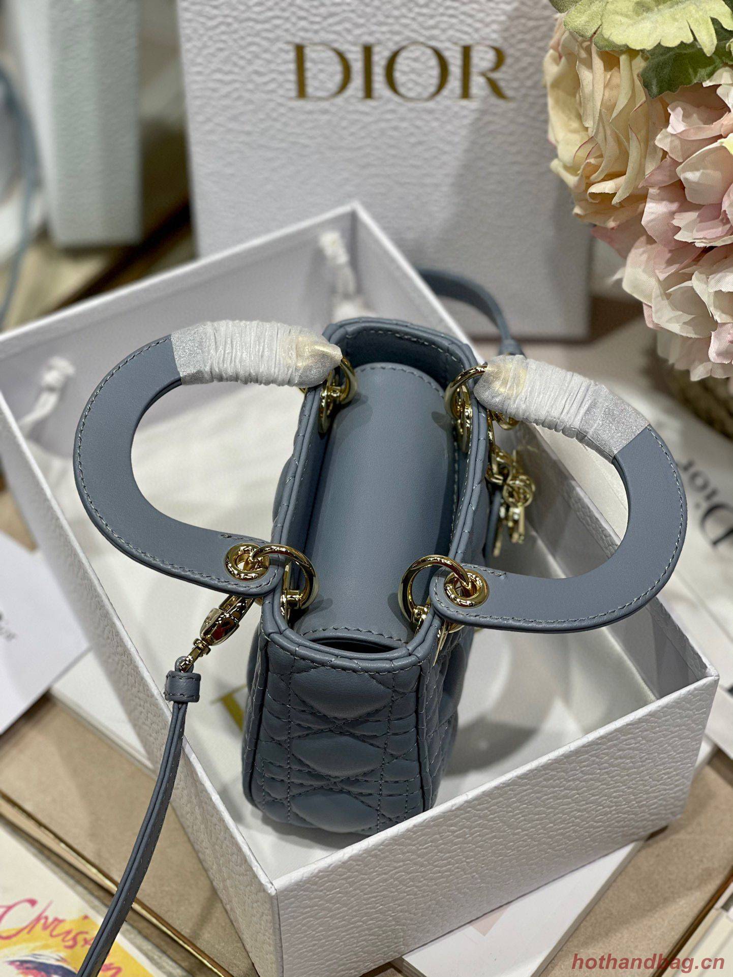 MICRO DIORAMOUR LADY DIOR BAG S08568 Gray & Gold-Tone Metal MICRO DIORAMOUR LADY DIOR BAG S08568 Gray & Gold-Tone Metal
