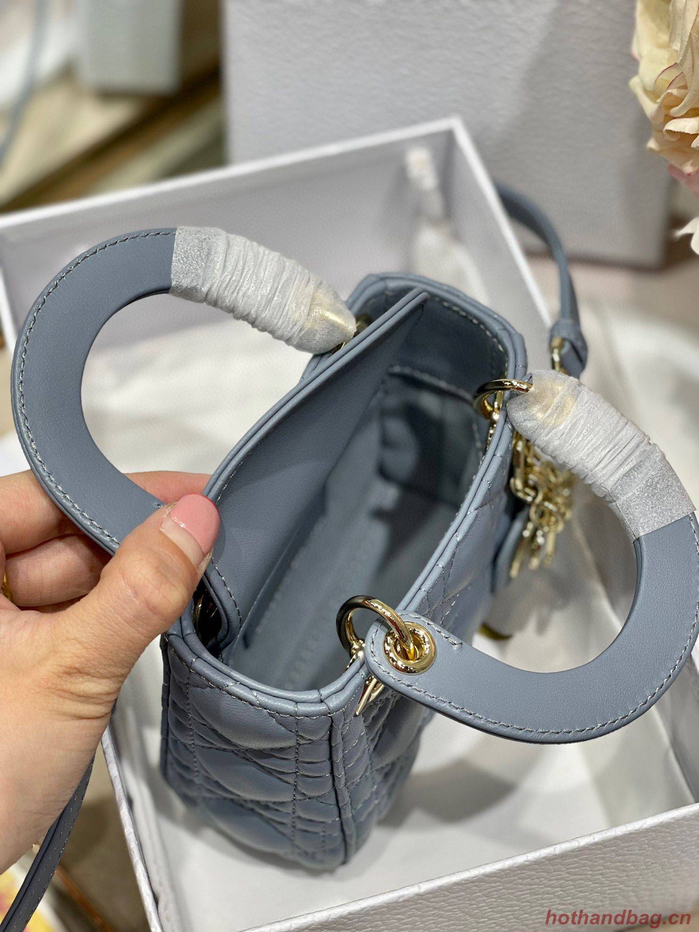 MICRO DIORAMOUR LADY DIOR BAG S08568 Gray & Gold-Tone Metal MICRO DIORAMOUR LADY DIOR BAG S08568 Gray & Gold-Tone Metal