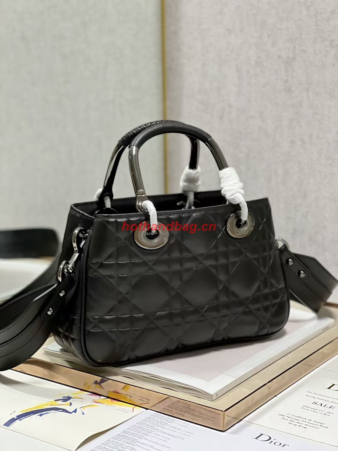 LADY DIOR TOP HANDLE MEDIUM BAG Cannage Lambskin C9227 BLACK&BLACK LADY DIOR TOP HANDLE MEDIUM BAG Cannage Lambskin C9227 BLACK&BLACK