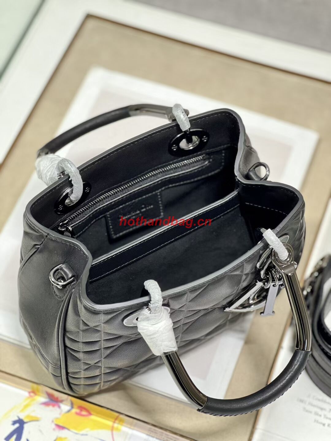 LADY DIOR TOP HANDLE SMALL BAG Cannage Lambskin C9228 BLACK&BLACK LADY DIOR TOP HANDLE SMALL BAG Cannage Lambskin C9228 BLACK&BLACK