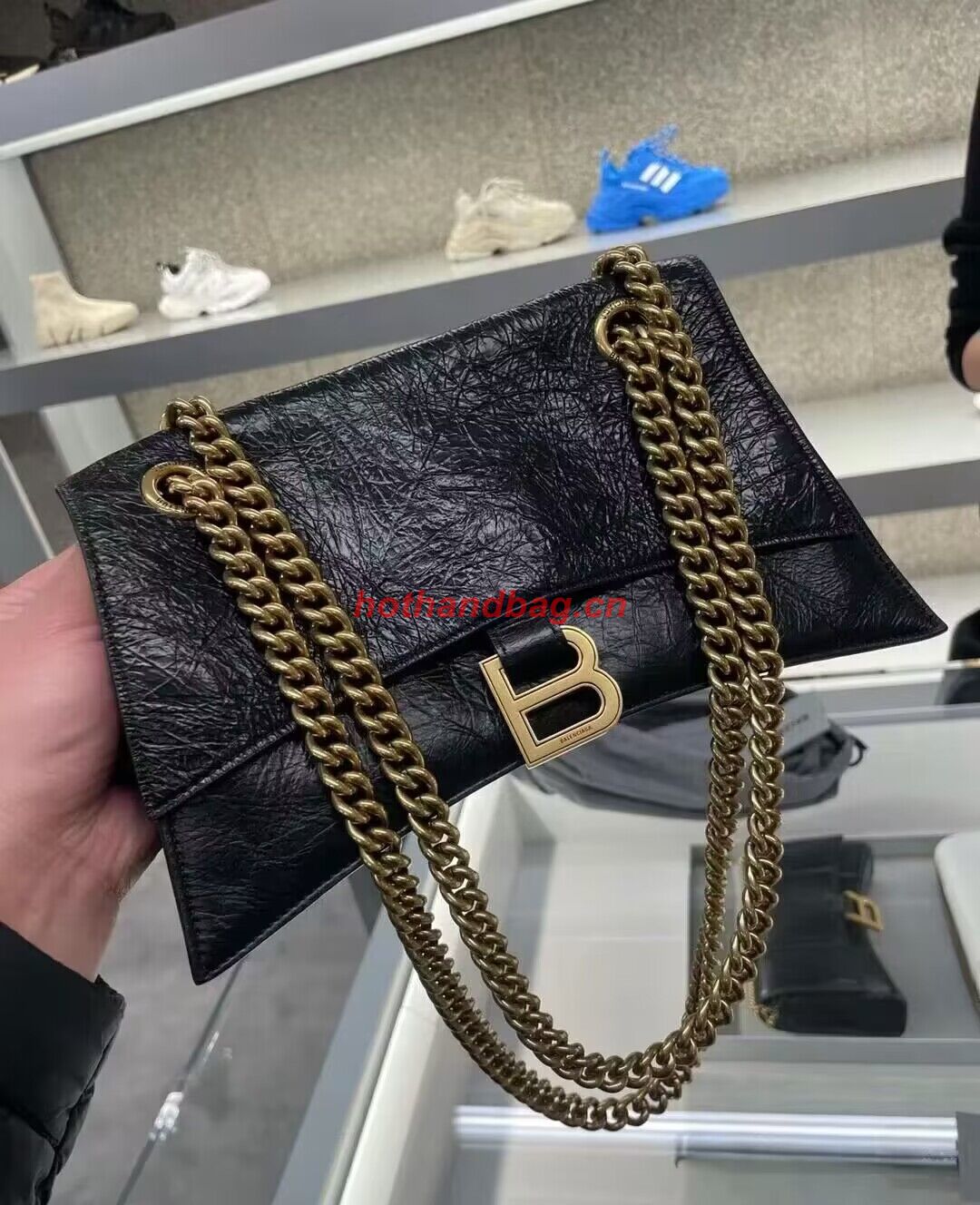 Balenciaga HOURGLASS With Chain Wrinkle 493075 Black Balenciaga HOURGLASS With Chain Wrinkle 493075 Black