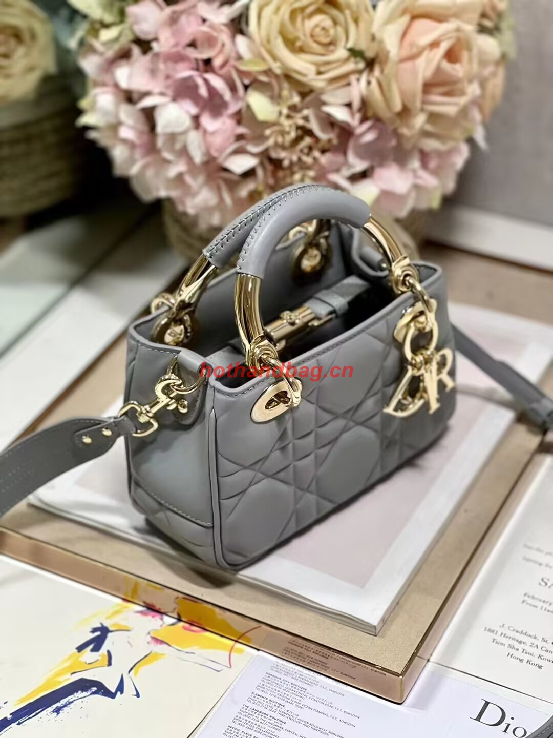 LADY DIOR TOP HANDLE SMALL BAG Cannage Lambskin C0620 gray LADY DIOR TOP HANDLE SMALL BAG Cannage Lambskin C0620 gray