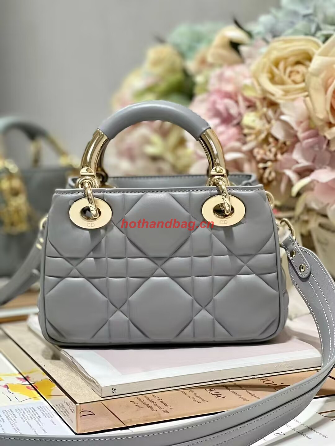 LADY DIOR TOP HANDLE SMALL BAG Cannage Lambskin C0620 gray LADY DIOR TOP HANDLE SMALL BAG Cannage Lambskin C0620 gray