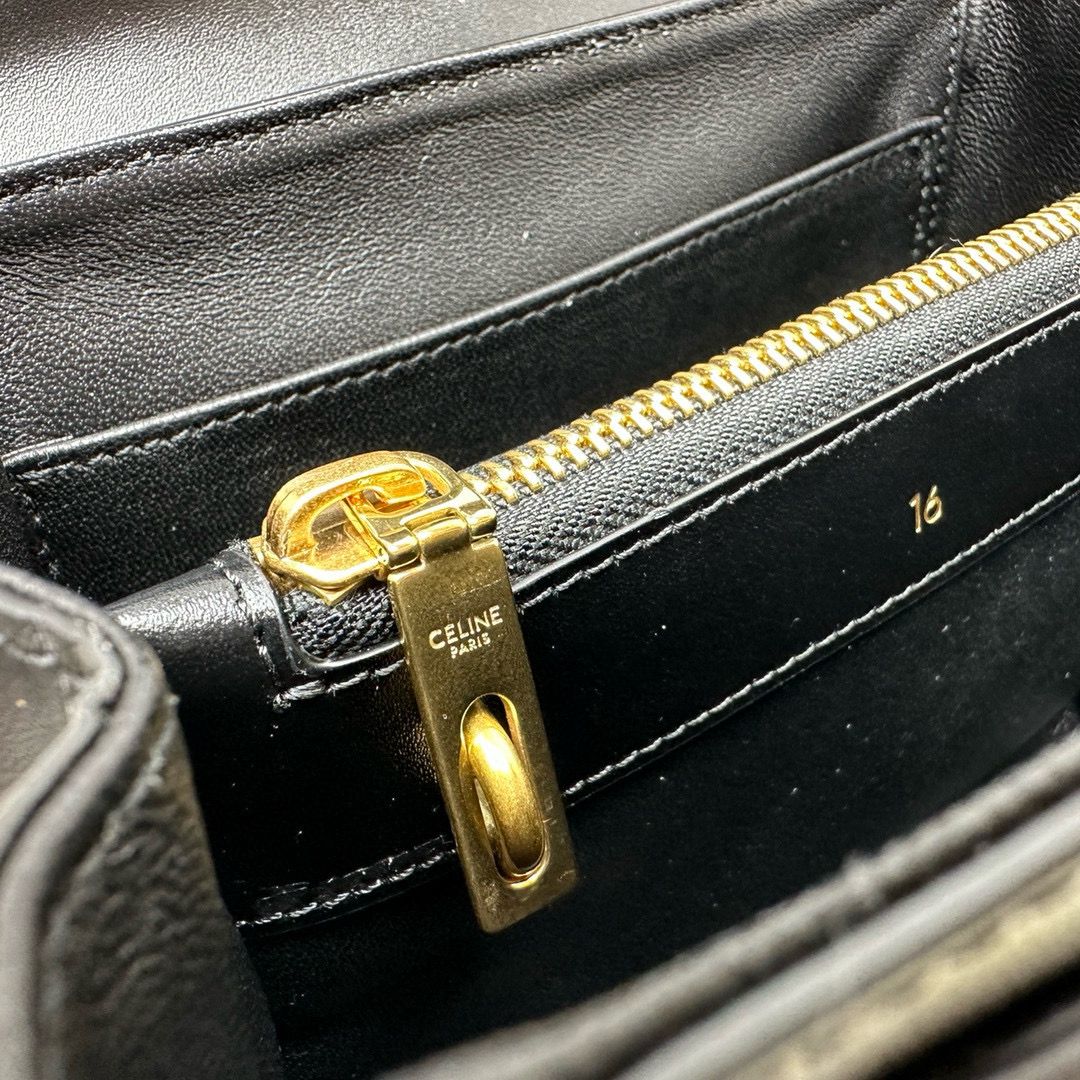 CELINE Small 16 Bag In Satinated Calfskin 197983 Black CELINE Small 16 Bag In Satinated Calfskin 197983 Black