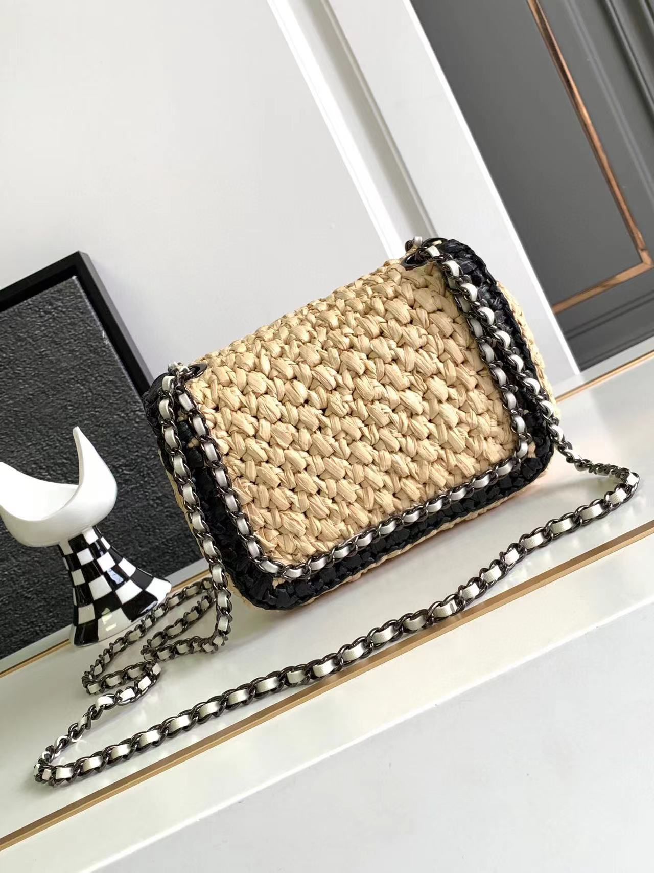Chanel Weaving Mini Flap Bag AS6009 Black&Beige Chanel Weaving Mini Flap Bag AS6009 Black&Beige