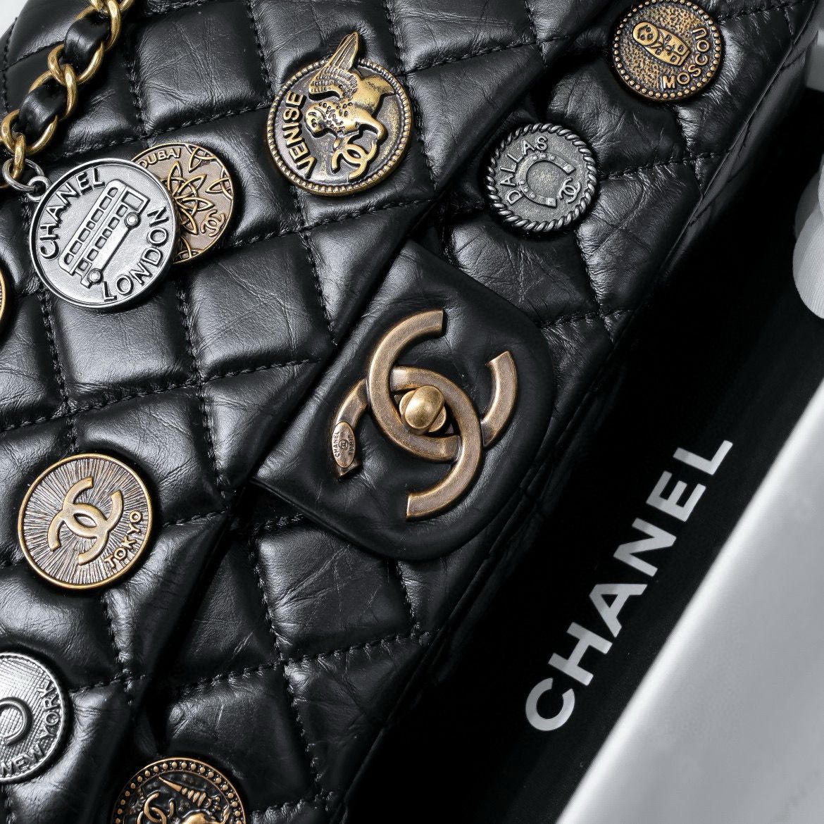 Chanel 2.55 Series Flap Bag Original Sheepskin Leather 92674 Black Bronze-Tone Chanel 2.55 Series Flap Bag Original Sheepskin Leather 92674 Black Bronze-Tone
