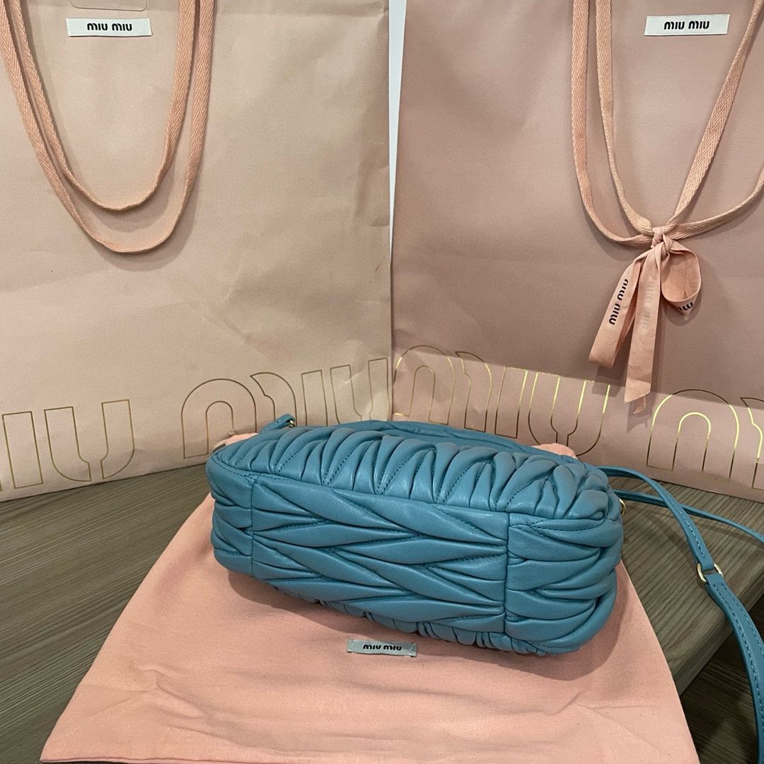 Miu Miu Wander Matelasse Original Sheepskin Bag 5BC125 Blue Miu Miu Wander Matelasse Original Sheepskin Bag 5BC125 Blue