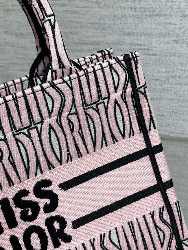 Small Dior Book Tote white and Pale Pink Miss Dior Allover Embroidery M1265Z