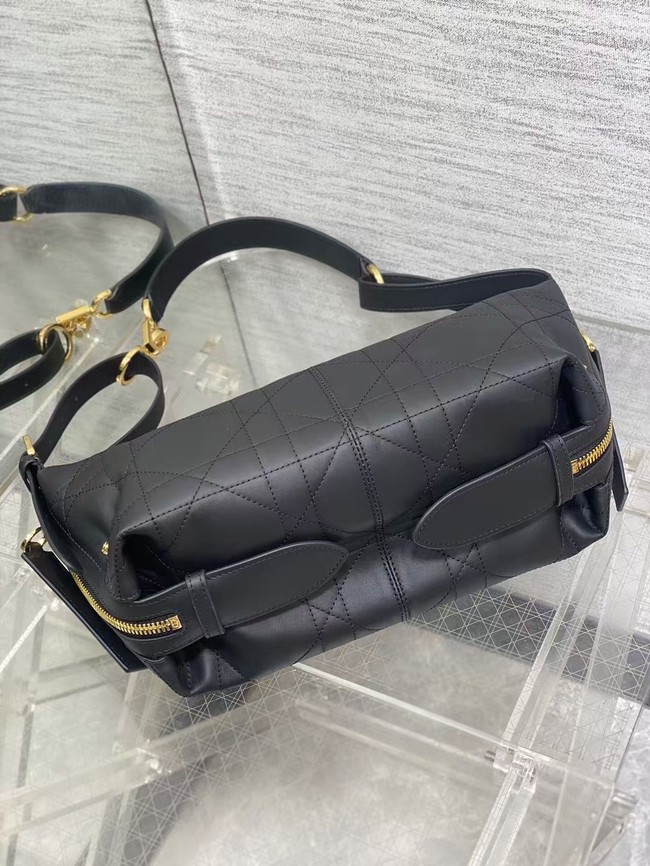Dior Small D-Journey Bag in Crinkled Calfskin M2416UNUO Black Flat Macrocannage