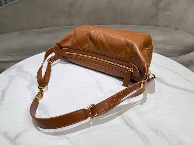Dior Medium D-Journey Bag in Shiny Goatskin Flat Macrocannage M2417UCUQ tan