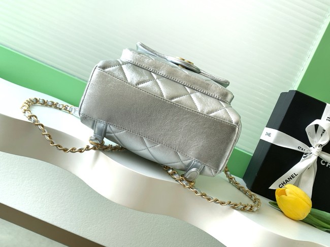 Chanel Backpack Calfskin & Gold Metal AS5793 Silver