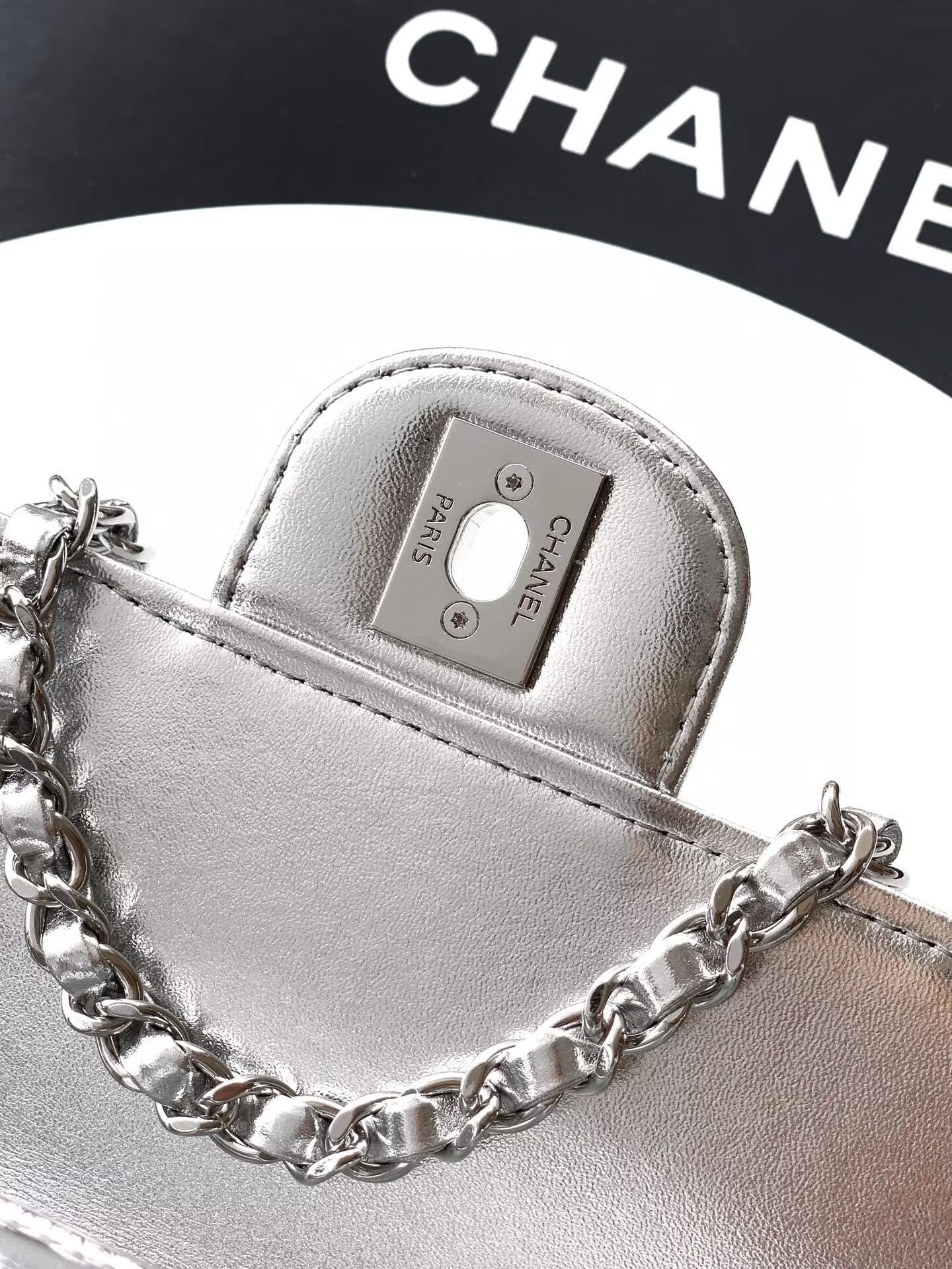 Chanel 25K Original Patent Leather Top Handle Bag  A6320 Silver