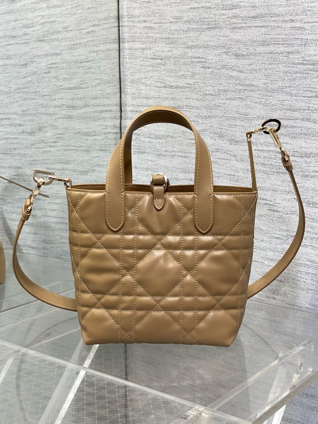 Small Dior Toujours Vertical Tote Bag Macrocannage Crinkled Calfskin M2835 Apricot