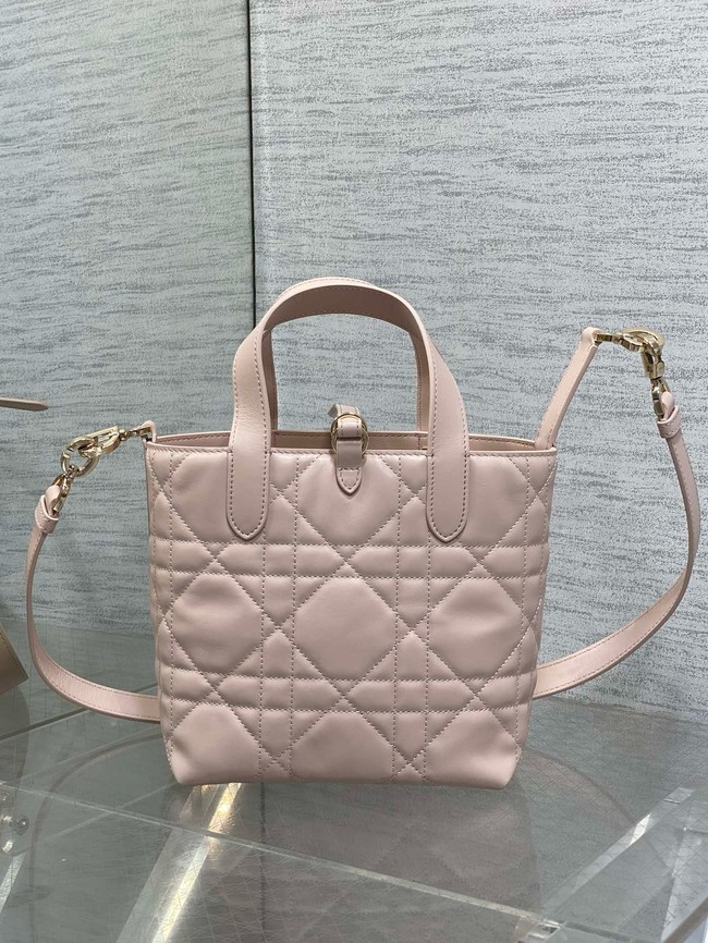 Small Dior Toujours Vertical Tote Bag Macrocannage Crinkled Calfskin M2835 pink