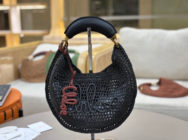 Chloe SUMMER straw and leather tote bag 1668 black