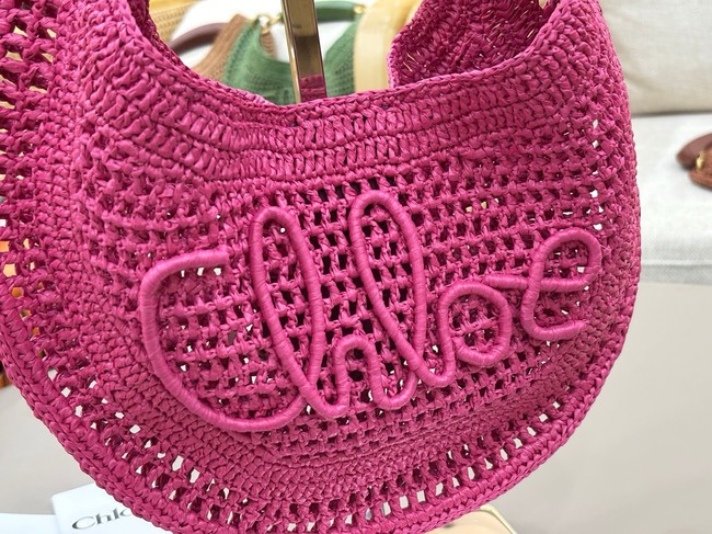 Chloe SUMMER straw and leather tote bag 1668 rose