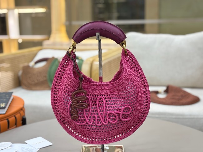 Chloe SUMMER straw and leather tote bag 1668 rose
