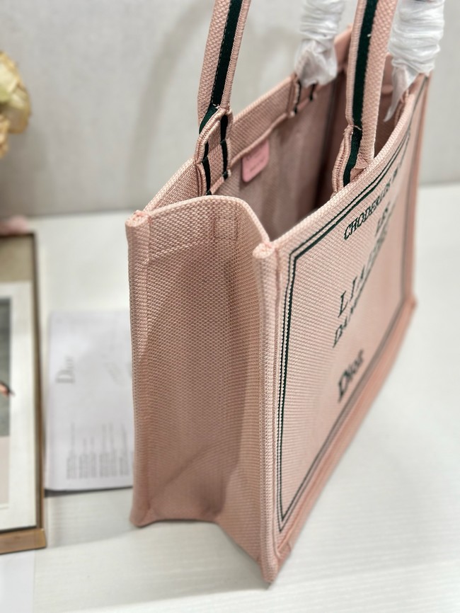 Mini Dior Book Tote with Strap Pink and Green Book Cover Embroidery S5584PE