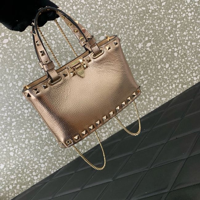 VALENTINO ROCKSTUD mini grained calfskin bag SHI16 Champagne gold
