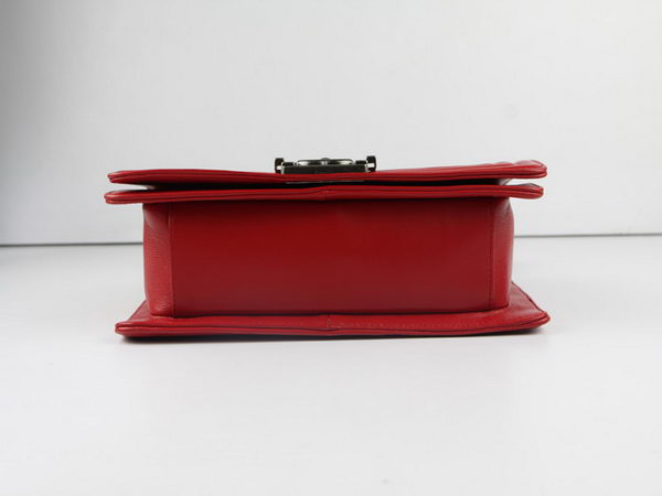 Chanel A67025 Le Boy Flap Shoulder Bag In Red Sheepskin Leather Chanel A67025 Le Boy Flap Shoulder Bag In Red Sheepskin Leather