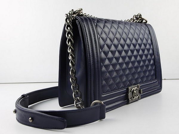 Chanel A67026 Royalblue Large Le Boy Flap Shoulder Bag Silver Chanel A67026 Royalblue Large Le Boy Flap Shoulder Bag Silver